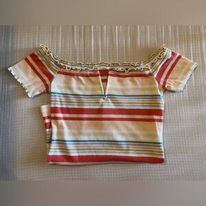 AERO Colorful Striped Off-Shoulder Blouse